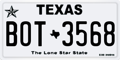 TX license plate BOT3568