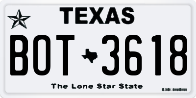 TX license plate BOT3618