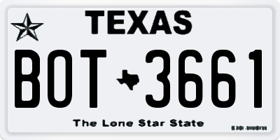TX license plate BOT3661