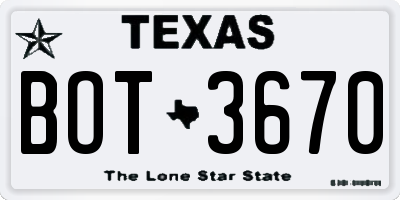 TX license plate BOT3670
