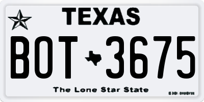 TX license plate BOT3675