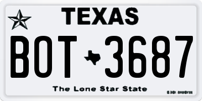 TX license plate BOT3687