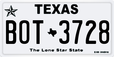 TX license plate BOT3728