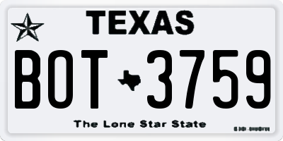 TX license plate BOT3759