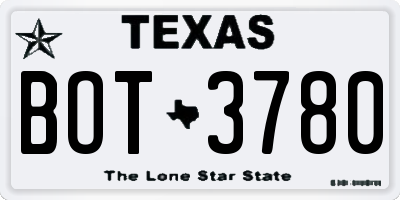 TX license plate BOT3780
