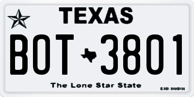 TX license plate BOT3801