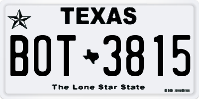 TX license plate BOT3815