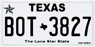 TX license plate BOT3827
