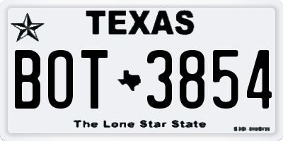TX license plate BOT3854