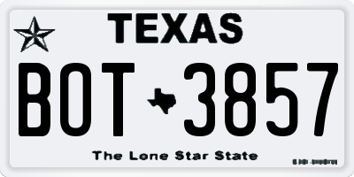 TX license plate BOT3857
