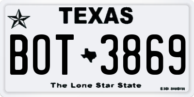 TX license plate BOT3869