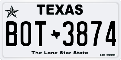 TX license plate BOT3874