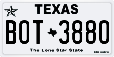 TX license plate BOT3880