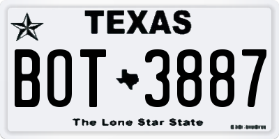TX license plate BOT3887