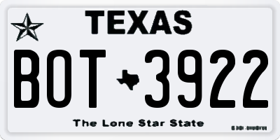 TX license plate BOT3922