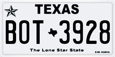TX license plate BOT3928