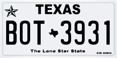 TX license plate BOT3931