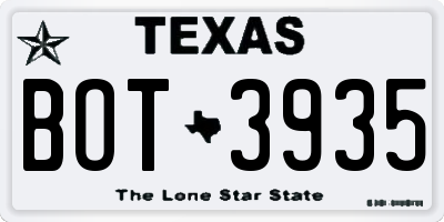 TX license plate BOT3935