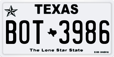 TX license plate BOT3986