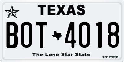 TX license plate BOT4018