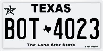 TX license plate BOT4023