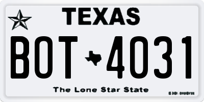 TX license plate BOT4031
