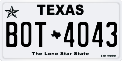 TX license plate BOT4043
