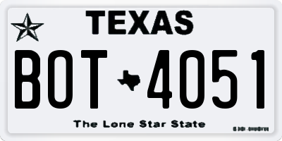 TX license plate BOT4051