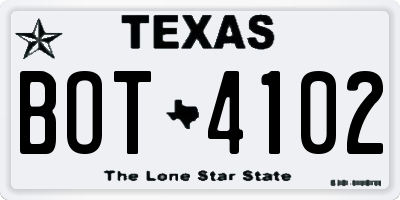 TX license plate BOT4102