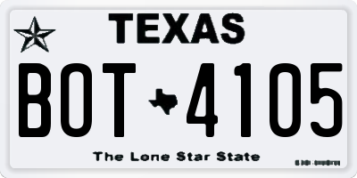 TX license plate BOT4105