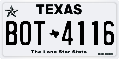 TX license plate BOT4116