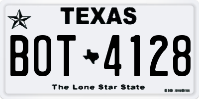 TX license plate BOT4128