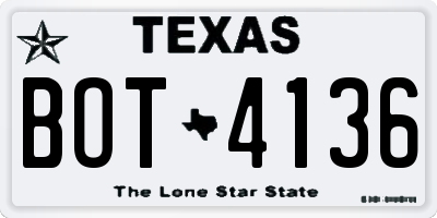 TX license plate BOT4136