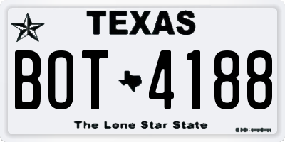 TX license plate BOT4188