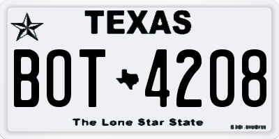 TX license plate BOT4208
