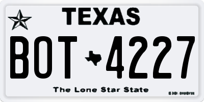 TX license plate BOT4227