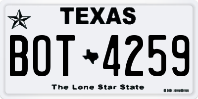 TX license plate BOT4259