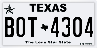 TX license plate BOT4304