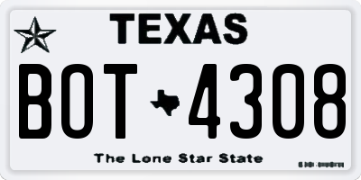 TX license plate BOT4308