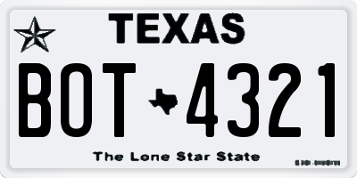 TX license plate BOT4321