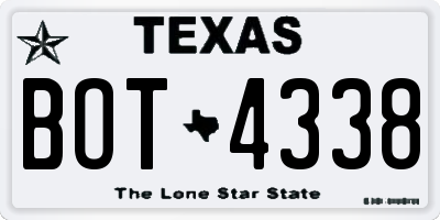 TX license plate BOT4338