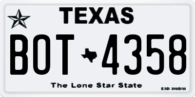 TX license plate BOT4358