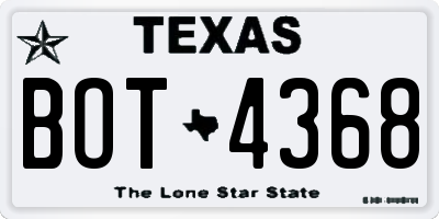 TX license plate BOT4368