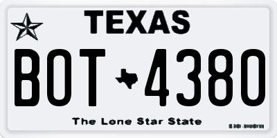 TX license plate BOT4380