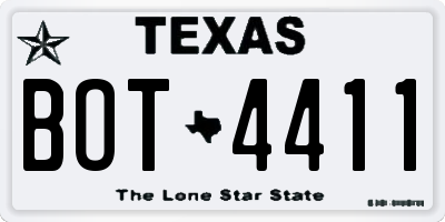 TX license plate BOT4411