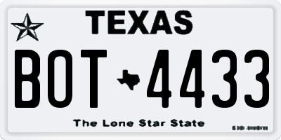 TX license plate BOT4433