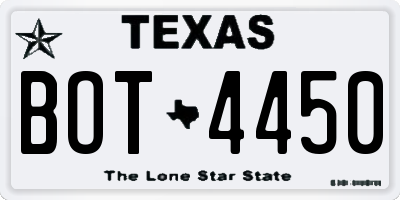 TX license plate BOT4450