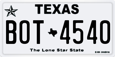 TX license plate BOT4540