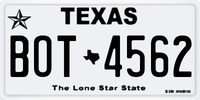 TX license plate BOT4562