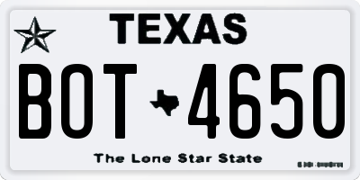 TX license plate BOT4650